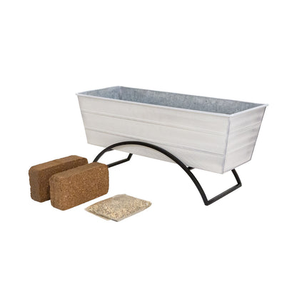 Achla Bloom Box Garden Growing Kit Medium White | Galvanized Steel and Wrought Iron | Deck & Balcony Container Garden | 24 x 9.5 x | Model C-20W-S-GK2