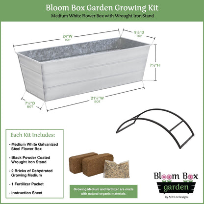 Achla Bloom Box Garden Growing Kit Medium White | Galvanized Steel and Wrought Iron | Deck & Balcony Container Garden | 24 x 9.5 x | Model C-20W-S-GK2