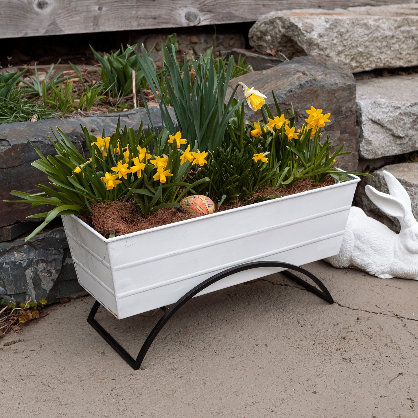 Achla Bloom Box Garden Growing Kit Medium White | Galvanized Steel and Wrought Iron | Deck & Balcony Container Garden | 24 x 9.5 x | Model C-20W-S-GK2