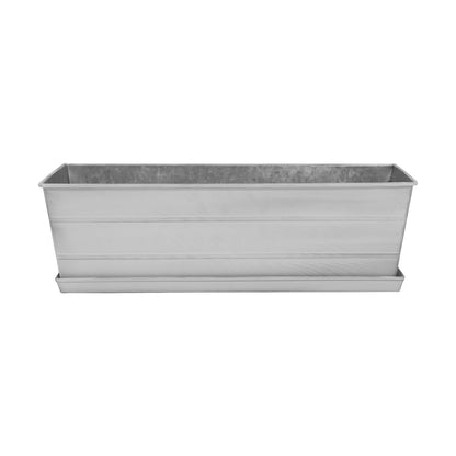 Achla Medium White Flower Box with Tray | Galvanized Steel Cape Cod White | Deck & Balcony Planter | 24 x 10 x 8 in | Model C-20W-T