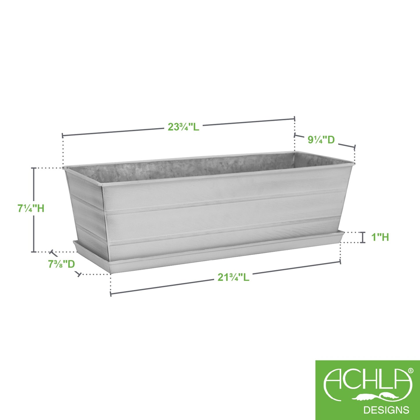 Achla Medium White Flower Box with Tray | Galvanized Steel Cape Cod White | Deck & Balcony Planter | 24 x 10 x 8 in | Model C-20W-T