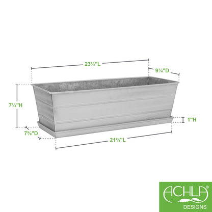 Achla Medium White Flower Box with Tray | Galvanized Steel Cape Cod White | Deck & Balcony Planter | 24 x 10 x 8 in | Model C-20W-T