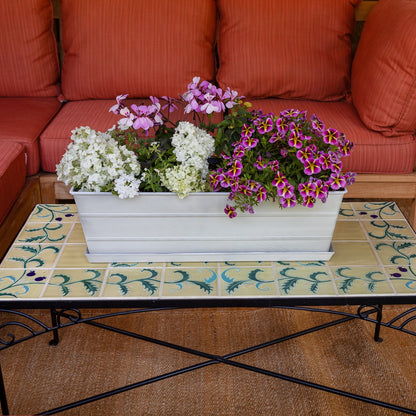 Achla Medium White Flower Box with Tray | Galvanized Steel Cape Cod White | Deck & Balcony Planter | 24 x 10 x 8 in | Model C-20W-T