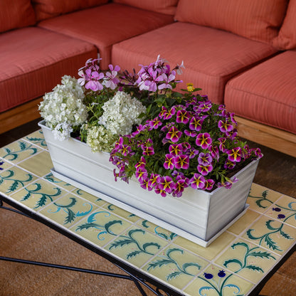 Achla Medium White Flower Box with Tray | Galvanized Steel Cape Cod White | Deck & Balcony Planter | 24 x 10 x 8 in | Model C-20W-T
