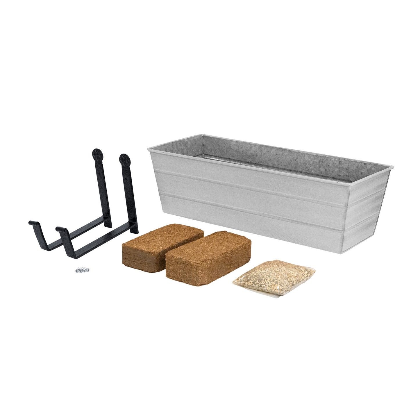 Achla Bloom Box Garden Growing Kit Medium White | Galvanized Steel and Wrought Iron | Deck, Porch & Balcony Container Garden | 24 | Model C-20W-WM-GK2