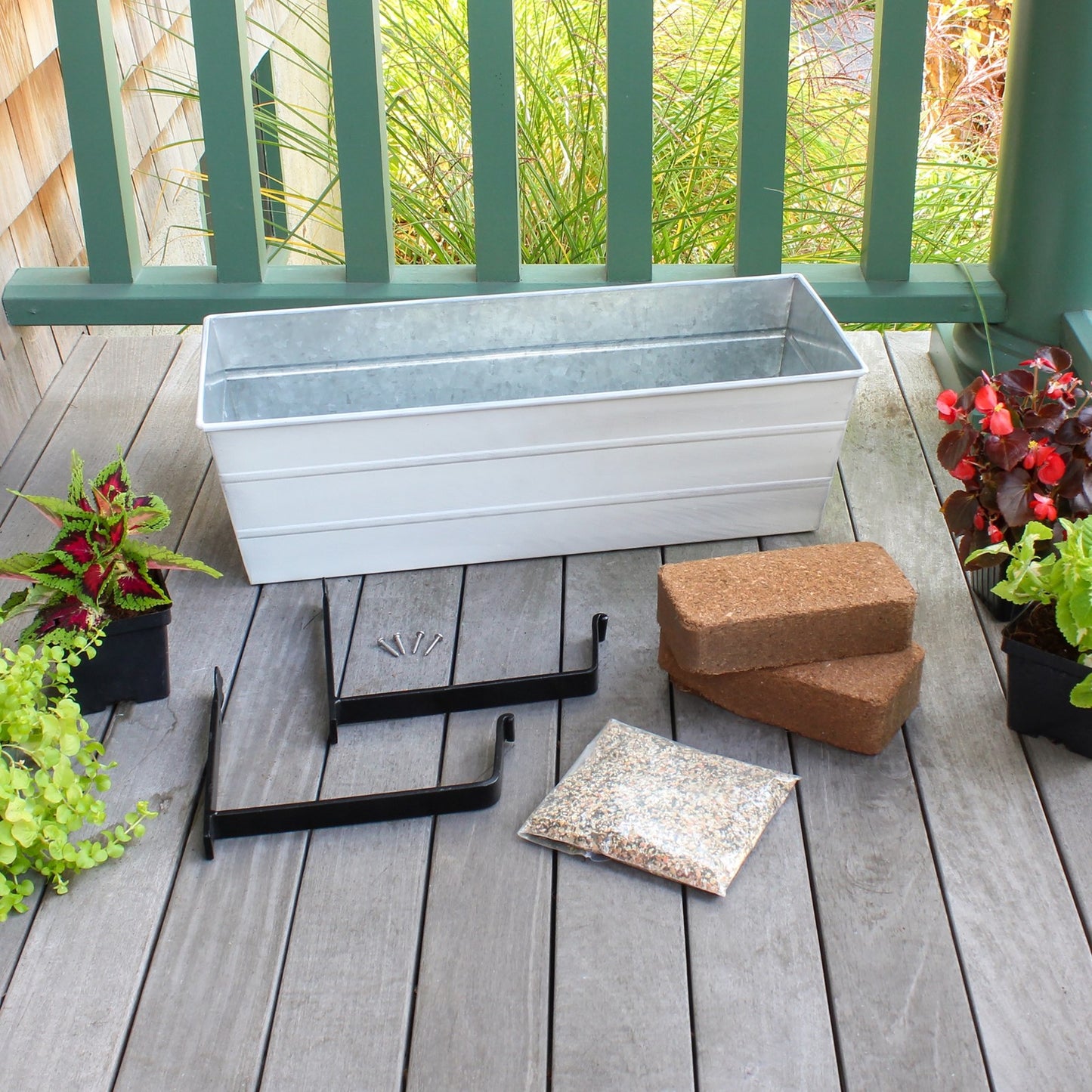 Achla Bloom Box Garden Growing Kit Medium White | Galvanized Steel & Wrought Iron | Deck, Porch & Balcony Container Garden | Model C-20W-WM-GK2