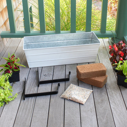 Achla Bloom Box Garden Growing Kit Medium White | Galvanized Steel & Wrought Iron | Deck, Porch & Balcony Container Garden | Model C-20W-WM-GK2