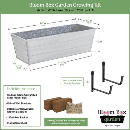 Achla Bloom Box Garden Growing Kit Medium White | Galvanized Steel & Wrought Iron | Deck, Porch & Balcony Container Garden | Model C-20W-WM-GK2