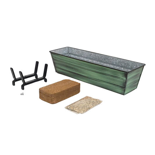 Achla Bloom Box Small Green Patina Galvanized Steel Planter | Railing Mount for 2x6 Rails | Deck & Balcony Garden Kit | 22 x 6.5 x 6.25 | Model C08-K6-GK