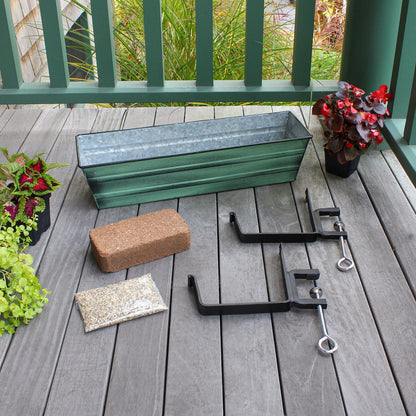 Achla Bloom Box Garden Growing Kit Small Green Patina | Galvanized Steel and Wrought Iron | Deck, Porch & Balcony Container Garden | Model C08-RM-GK