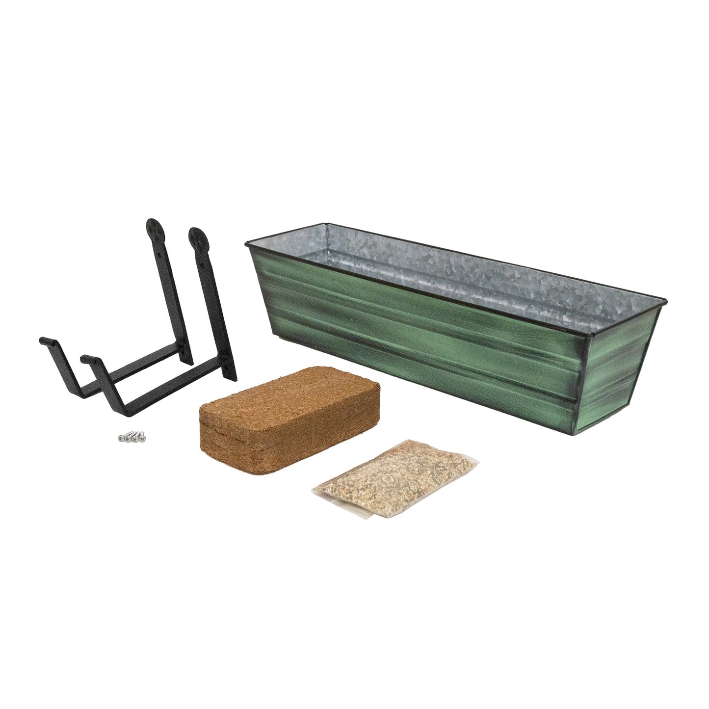 Achla Bloom Box Small Green Garden Growing Kit | Galvanized Steel with Wrought Iron Brackets | Balcony & Deck Container Garden | Model C08-WM-GK