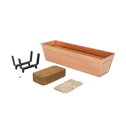 Achla Bloom Box 22in Small Garden Growing Kit with 2x4 Railing Brackets | Copper Plated Steel & Black Wrought Iron | Deck & Porch | Model C08C-K4-GK