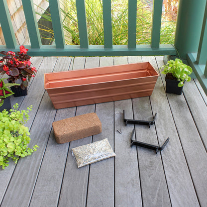 Achla Bloom Box 22in Small Garden Growing Kit with 2x4 Railing Brackets | Copper Plated Steel & Black Wrought Iron | Deck & Porch | Model C08C-K4-GK