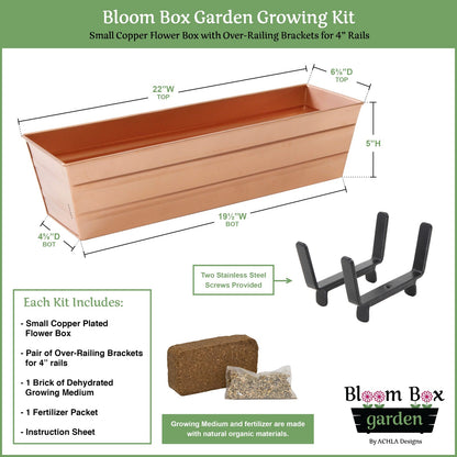 Achla Bloom Box 22in Small Garden Growing Kit | Copper Plated Galvanized Steel & Black Wrought Iron | Deck & Porch Container Garden | Model C08C-K4-GK