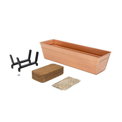 Achla Bloom Box 22in Small Garden Growing Kit | Copper Plated Galvanized Steel & Black Wrought Iron | Deck & Porch Railing Planter | Model C08C-K6-GK