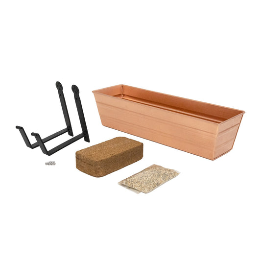 Achla Bloom Box Small 22in Wall-Mounted Planter | Copper Plated Galvanized Steel and Black Wrought Iron | Deck, Porch & Balcony | Model C08C-WM-GK