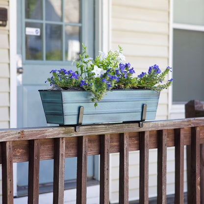 Achla Bloom Box Small Nantucket Blue Galvanized Steel Planter | Railing Mount for 2x4 Rails | Deck & Balcony Garden Kit | 22 x 6.5 | Model C08NB-K4-GK