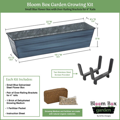 Achla Bloom Box Small 22in Galvanized Steel Planter | Nantucket Blue Patina and Black Wrought Iron Brackets | Deck & Balcony | Model C08NB-K4-GK