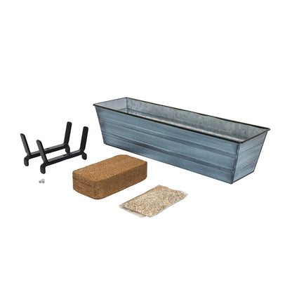 Achla Bloom Box Small Nantucket Blue Galvanized Steel Planter | Railing Mount for 2x6 Rails | Deck & Balcony Garden Kit | 22 x 6.5 | Model C08NB-K6-GK