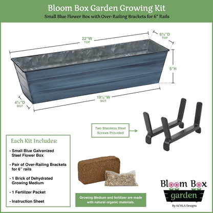 Achla Bloom Box Small 22in Galvanized Steel Planter | Nantucket Blue Patina and Black Powdercoat | Deck & Balcony Railing Garden | Model C08NB-K6-GK