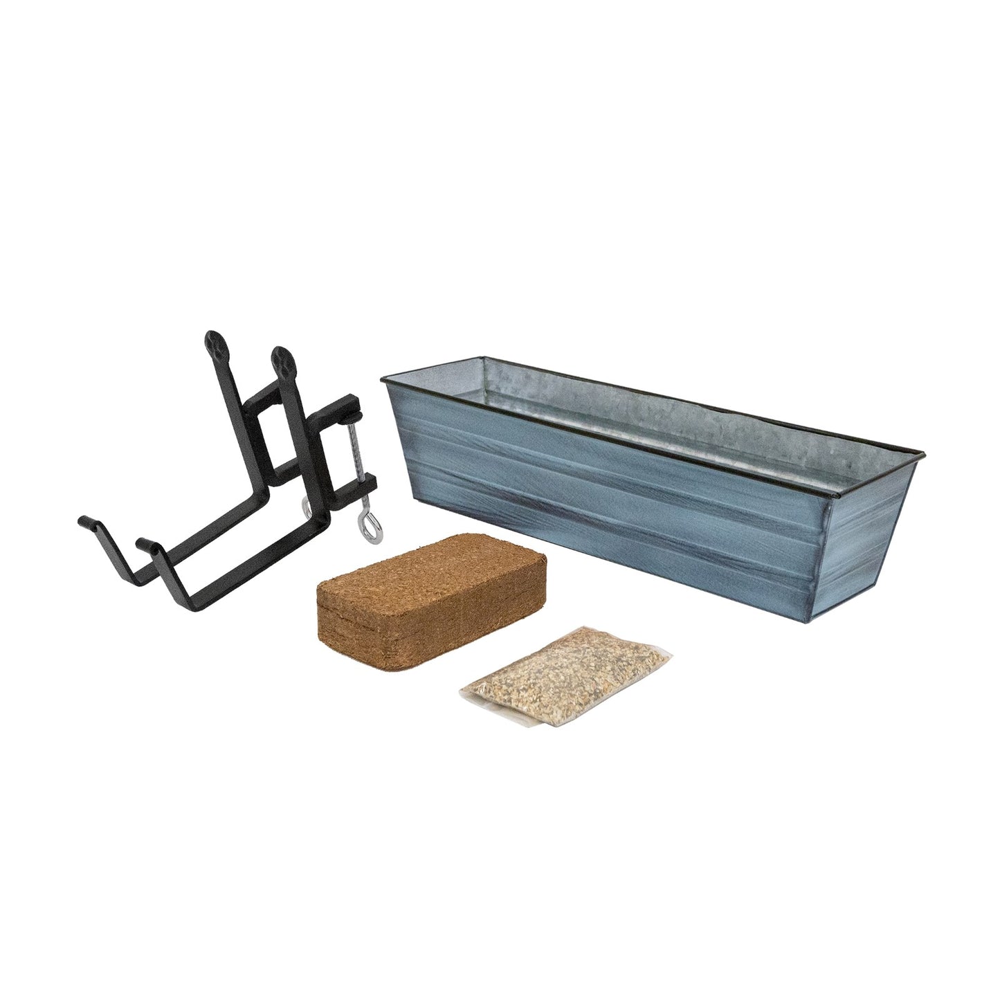 Achla Bloom Box Garden Growing Kit Small | Nantucket Blue Galvanized Steel and Wrought Iron | Deck, Porch & Balcony Container | Model C08NB-RM-GK