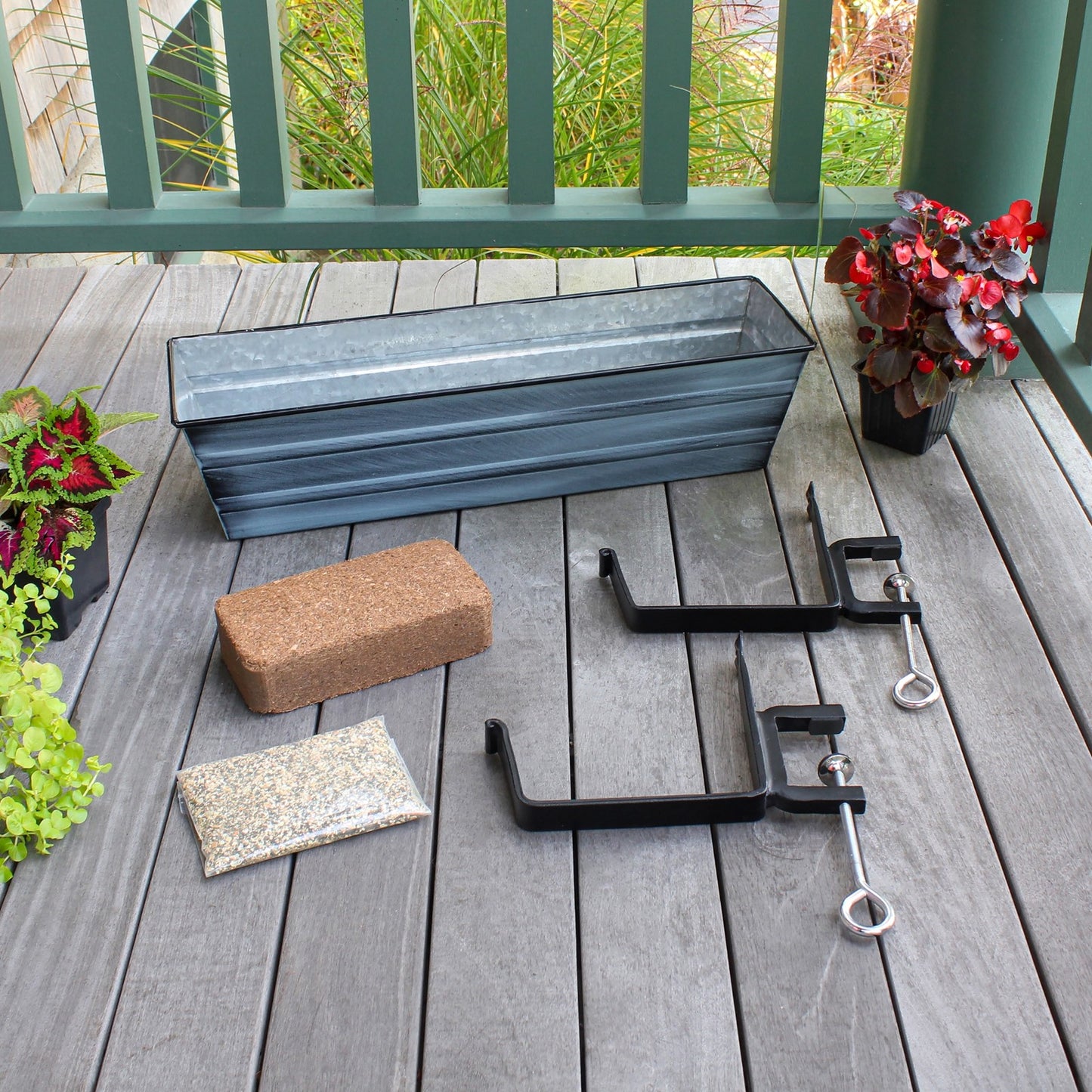 Achla Bloom Box Garden Growing Kit Small Nantucket Blue | Galvanized Steel and Wrought Iron | Deck, Porch & Balcony Container Garden | Model C08NB-RM-GK