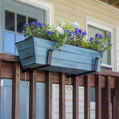 Achla Bloom Box Garden Growing Kit Small | Nantucket Blue Galvanized Steel and Wrought Iron | Deck, Porch & Balcony Container | Model C08NB-RM-GK