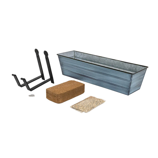 Achla Bloom Box Garden Growing Kit Small Nantucket Blue | Galvanized Steel and Wrought Iron | Deck, Porch & Balcony Wall-Mounted | Model C08NB-WM-GK