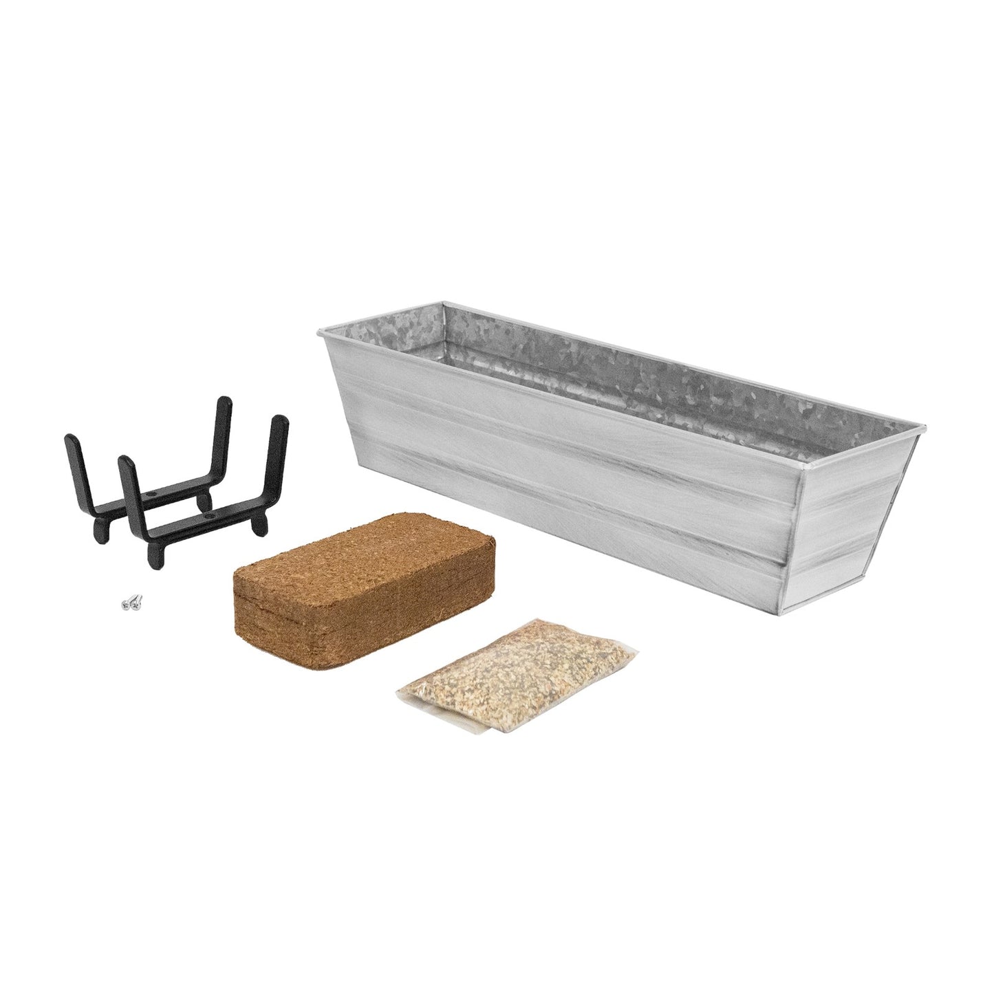 Achla Bloom Box Garden Growing Kit Small White with 2x4 Railing Brackets | Galvanized Steel & Wrought Iron | Deck & Balcony Container | Model C08W-K4-GK