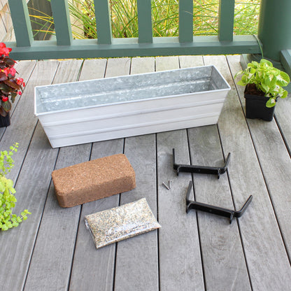 Achla Bloom Box Garden Growing Kit Small White | Galvanized Steel & Wrought Iron | Deck & Balcony Container | Model C08W-K4-GK