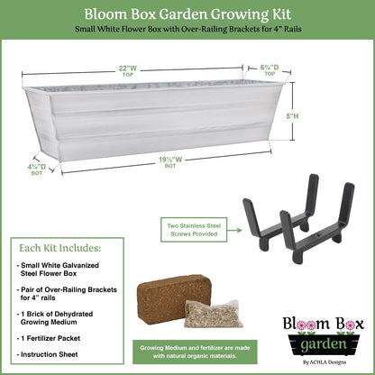 Achla Bloom Box Garden Growing Kit Small White | Galvanized Steel & Wrought Iron | Deck & Balcony Container | Model C08W-K4-GK