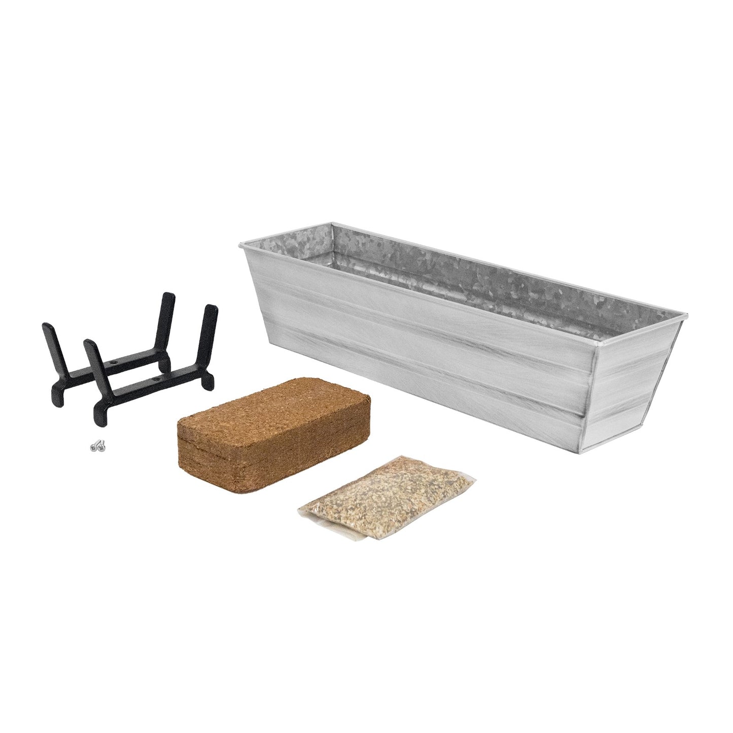 Achla Bloom Box Garden Growing Kit Small White 22in | Galvanized Steel & Wrought Iron | Deck & Balcony Container | Model C08W-K6-GK