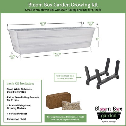 Achla Bloom Box Garden Growing Kit Small White 22in | Galvanized Steel & Wrought Iron | Deck & Balcony Container | Model C08W-K6-GK