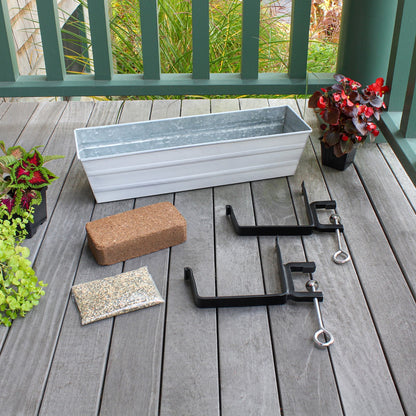 Achla Bloom Box Small White Garden Growing Kit | Galvanized Steel with Clamp-On Brackets | Deck & Railing Container Garden | Model C08W-RM-GK