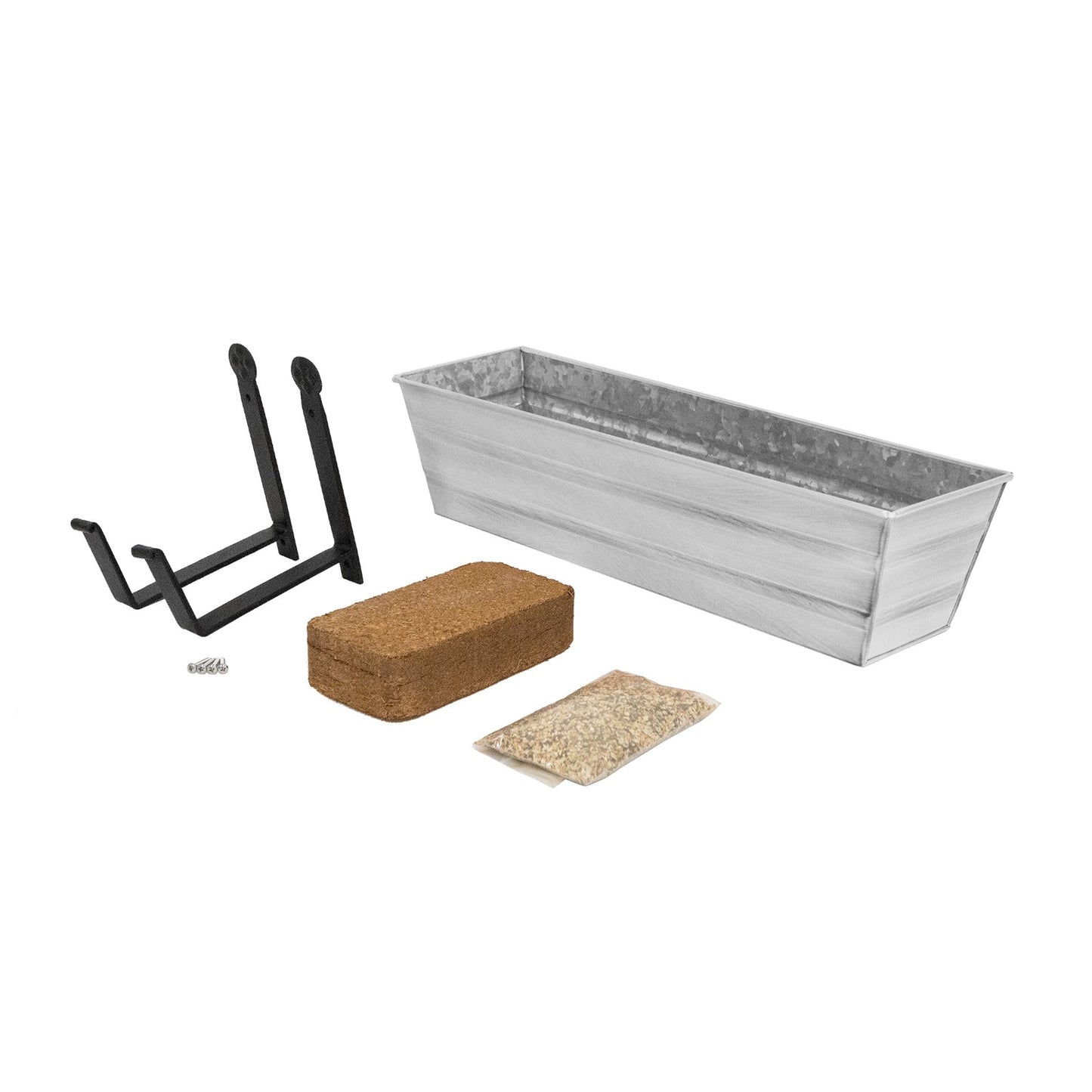 Achla Bloom Box Small White Garden Growing Kit | Galvanized Steel with Wall Brackets | Balcony & Deck Container Garden | 22 x 6.5 x 8 in | Model C08W-WM-GK