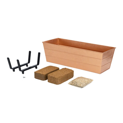 Achla Bloom Box Garden Growing Kit, Medium Copper with Brackets | Galvanized Steel Planter for 2x6 Railings | Deck & Balcony Container | Model C20C-K6-GK2