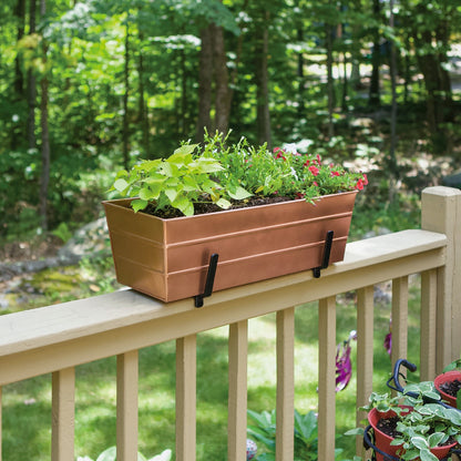 Achla Bloom Box Medium Copper Garden Growing Kit | Galvanized Steel Planter with Wrought Iron Brackets | Deck & Balcony Railing | Model C20C-K6-GK2