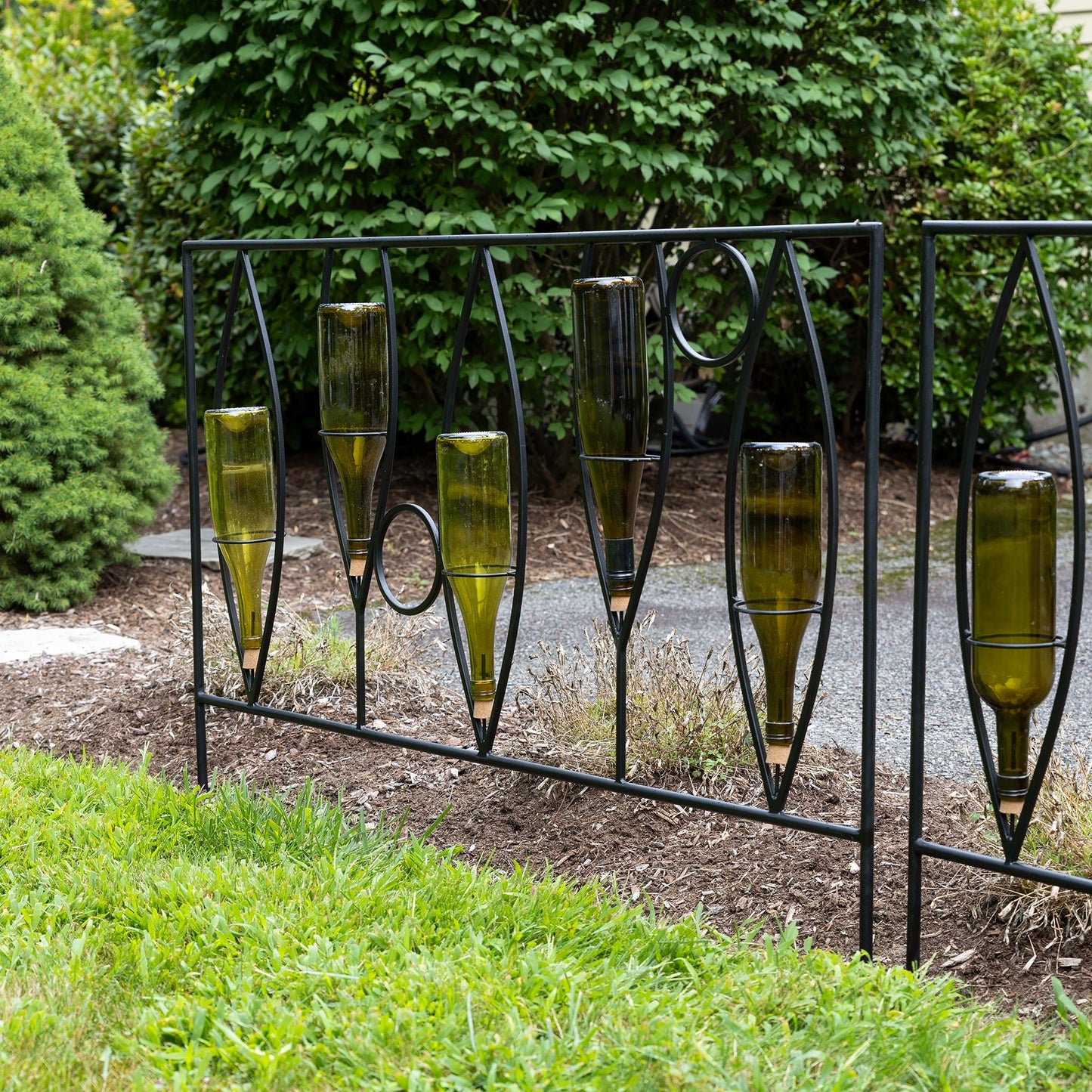 Achla Vinifera Fence Sections Pack of 2 | Wrought Iron Black Powdercoat | Outdoor Garden Border & Bottle Display | 46 x 33 in | Model DFS-48-2