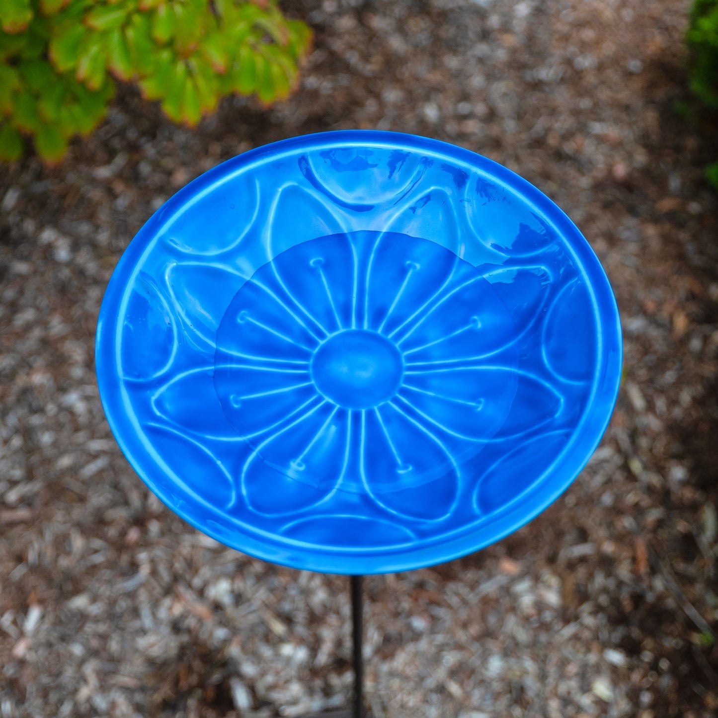 Achla Delphinium Lolly Birdbath with Stake | Solid Brass Enameled Bowl and Wrought Iron Stake | Garden Birdbath for Yard & Lawn | 12 | Model EBB-02BL-S