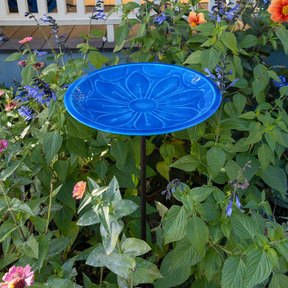 Achla Delphinium Lolly Birdbath with Stake | Solid Brass Enameled Bowl and Wrought Iron Stake | Garden Birdbath for Yard & Lawn | 12 | Model EBB-02BL-S