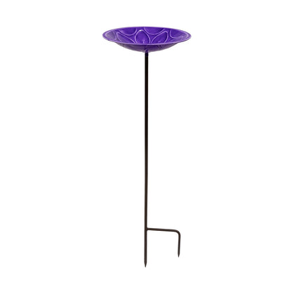 Achla Lilac Lolly Birdbath with Stake | Solid Brass Enameled Bowl and Wrought Iron Stake | Garden Birdbath for Yard & Lawn | 12 x 12 | Model EBB-02LP-S