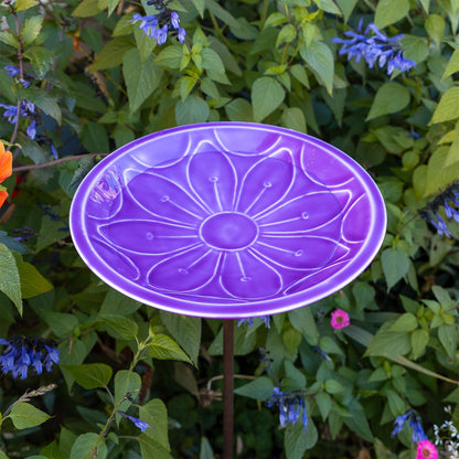 Achla Lilac Lolly Birdbath with Stake | Solid Brass Enameled Bowl and Wrought Iron Stake | Garden Birdbath for Yard & Lawn | 12 x 12 | Model EBB-02LP-S