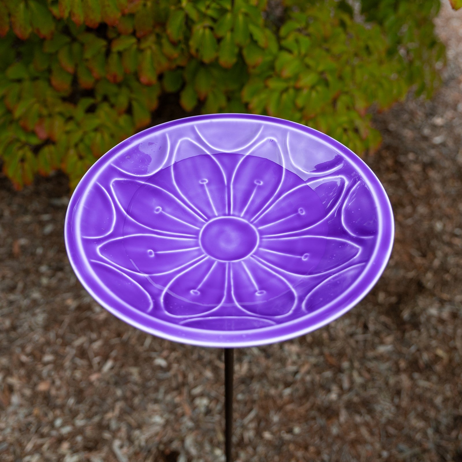Achla Lilac Lolly Birdbath with Stake | Solid Brass Enameled Bowl and Wrought Iron Stake | Garden Birdbath for Yard & Lawn | 12 x 12 | Model EBB-02LP-S