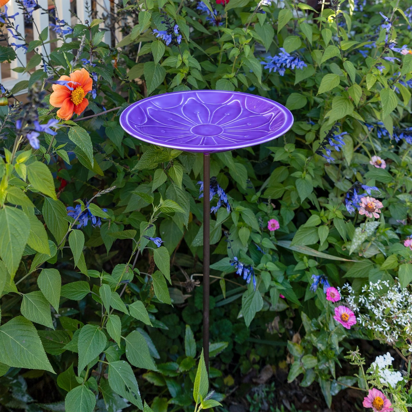Achla Lilac Lolly Birdbath with Stake | Solid Brass Enameled Bowl and Wrought Iron Stake | Garden Birdbath for Yard & Lawn | 12 x 12 | Model EBB-02LP-S