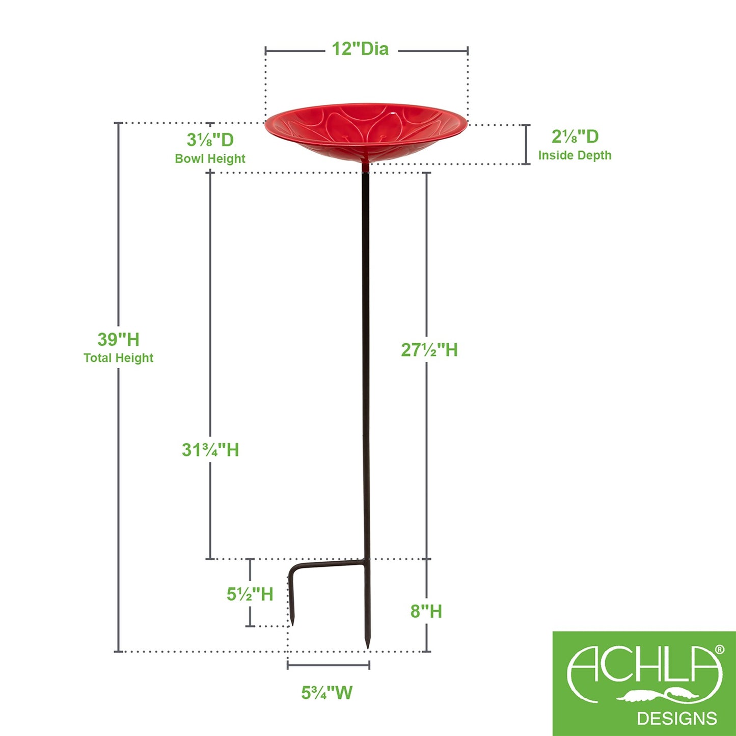 Achla Petunia Lolly 12in Birdbath with Stake | Petunia Pink Glass Enamel on Brass and Wrought Iron | Garden & Patio Bird Bath | 12 x 12 | Model EBB-02P-S