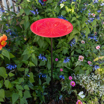 Achla Petunia Lolly 12in Birdbath with Stake | Petunia Pink Glass Enamel on Brass and Wrought Iron | Garden & Patio Bird Bath | 12 x 12 | Model EBB-02P-S