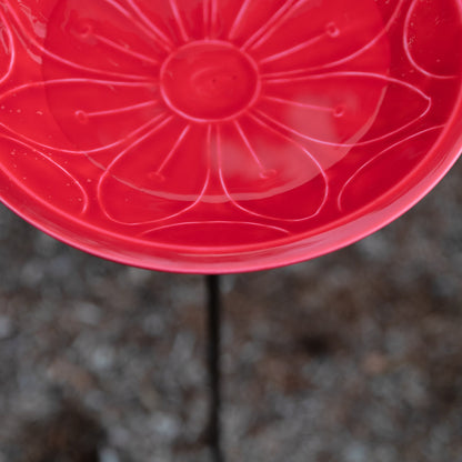 Achla Petunia Lolly 12in Birdbath with Stake | Petunia Pink Glass Enamel on Brass and Wrought Iron | Garden & Patio Bird Bath | Model EBB-02P-S