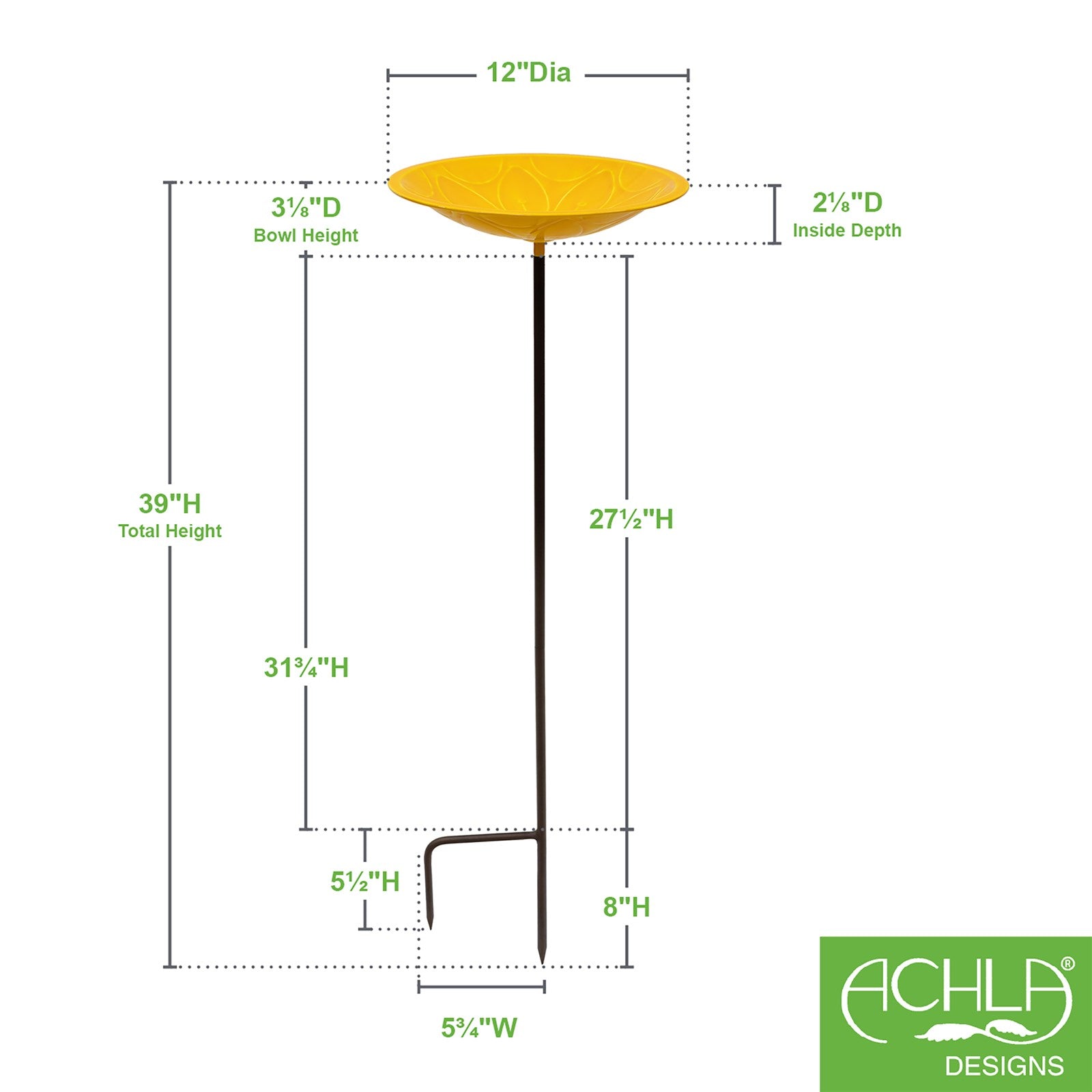 Achla Sunflower Lolly 12in Birdbath with Stake | Sunflower Yellow Glass Enamel on Brass and Wrought Iron | Garden & Patio Bird Bath | 12 | Model EBB-02Y-S