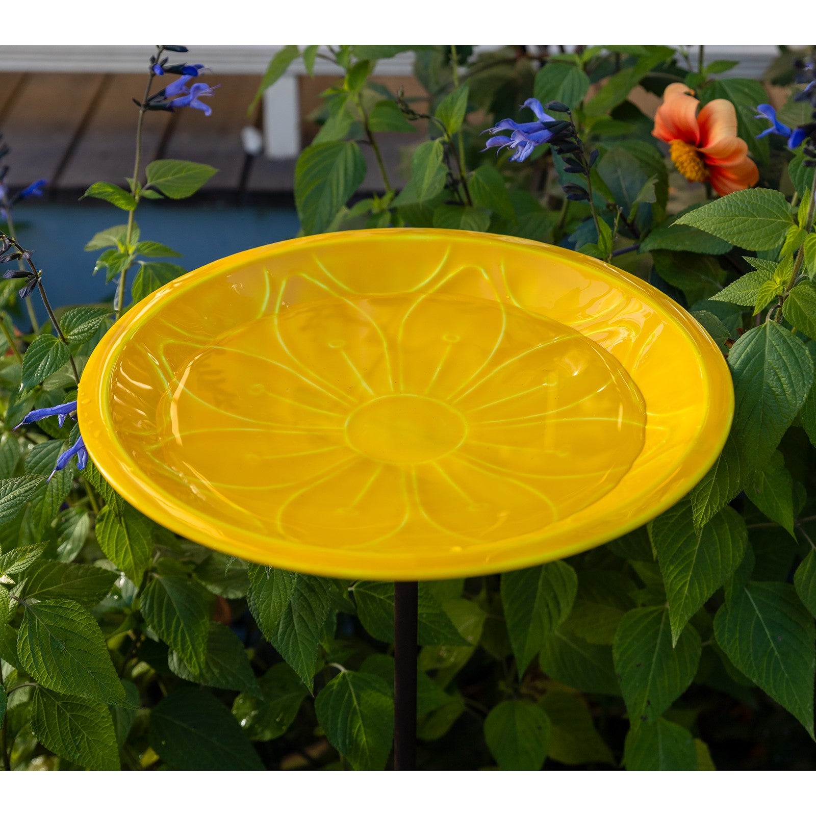 Achla Sunflower Lolly 12in Birdbath with Stake | Sunflower Yellow Glass Enamel on Brass and Wrought Iron | Garden & Patio Bird Bath | 12 | Model EBB-02Y-S