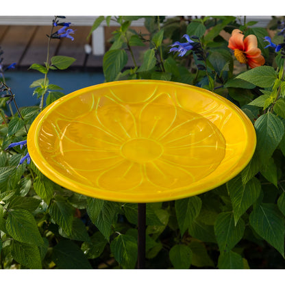 Achla Sunflower Lolly 12in Birdbath with Stake | Sunflower Yellow Glass Enamel on Brass and Wrought Iron | Garden & Patio Bird Bath | 12 | Model EBB-02Y-S